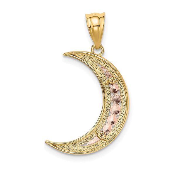 14k Yellow & Rose Gold with White Rhodium D/C Crescent Moon Pendant - Picture 3 of 5